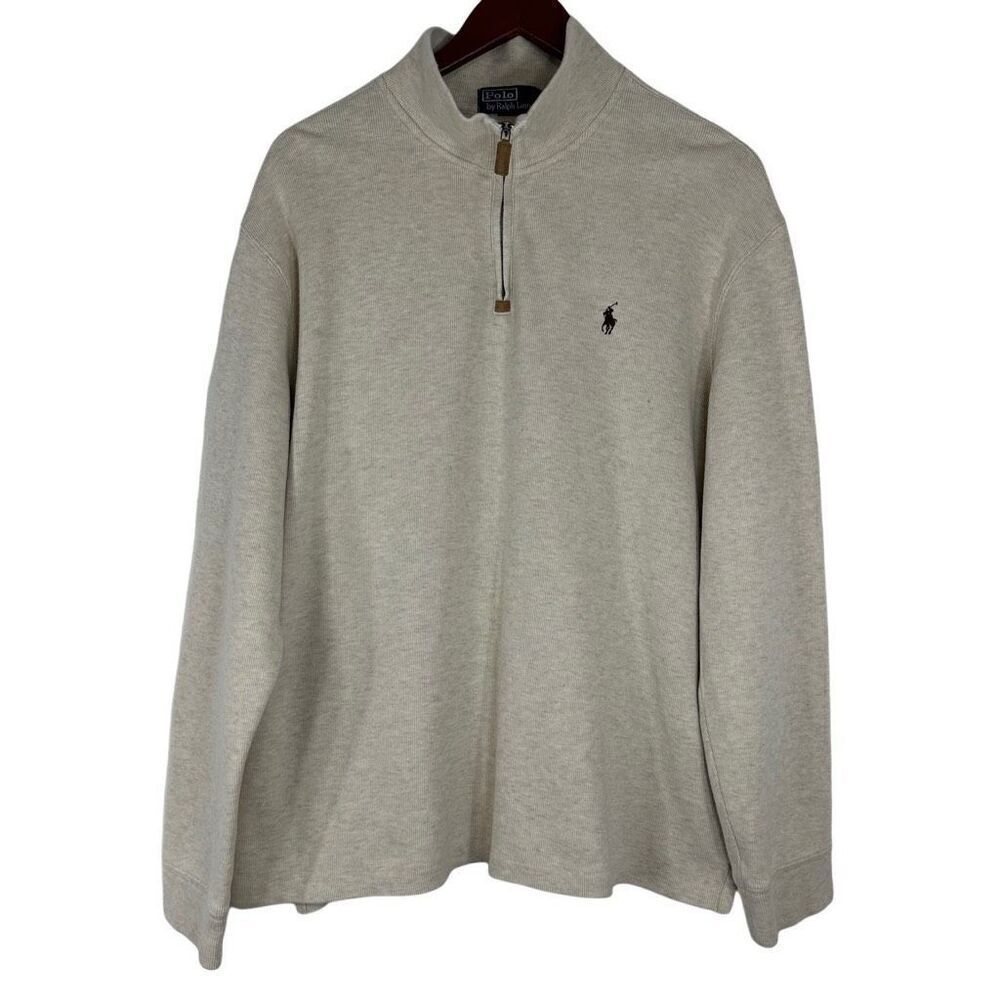 Vintage 90’s Polo Ralph Lauren Beige Quarter Zip Pullover Sweatshirt Mens XL